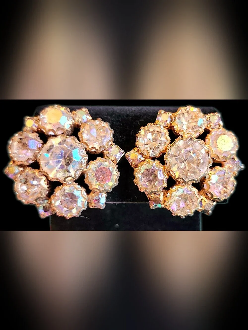 Vintage Aurora Borealis Rhinestone Clip-on Earrings